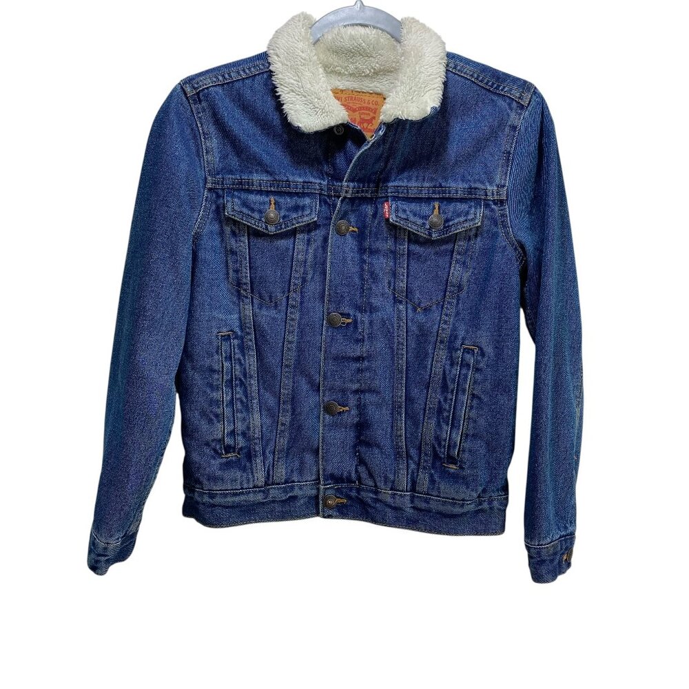 Levi's Blue Denim Bomber Jacket with White Collar